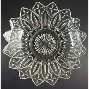 Federal Glass Bowl Petal Clear 10 1/4" Vintage 1960s Flower Shaped Fruit Bowl